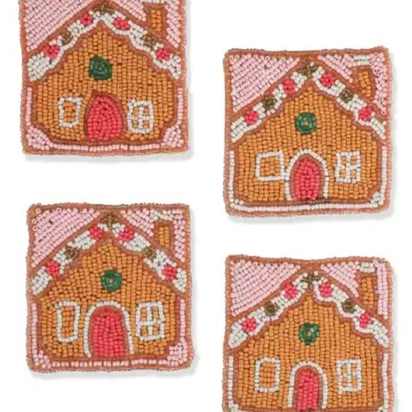 Gingerbread House Beaded Coasters - Set of 4 - Picture 2 of 6